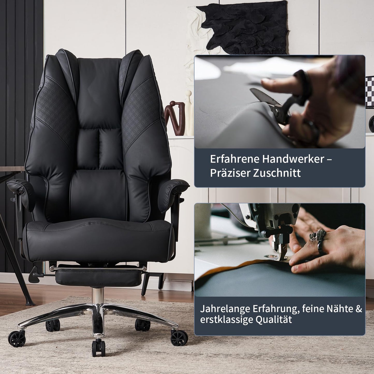 EXCEBET XXL Bürostuhl Ergonomisch 200kg mit Fußstütze & Taschenfederkern