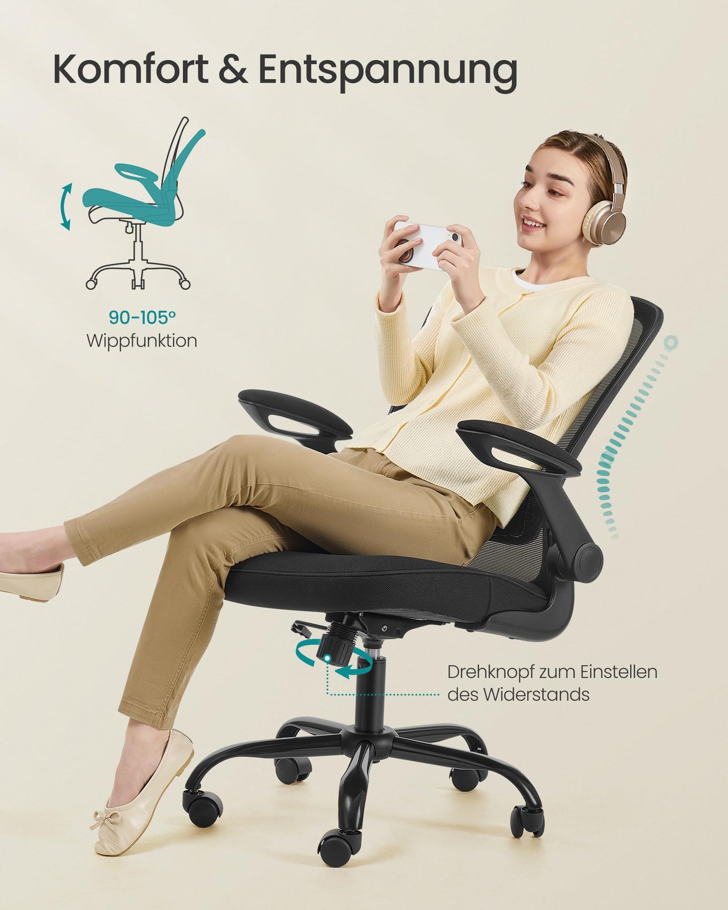 SONGMICS Ergonomischer Bürostuhl mit Mesh & Kopfstütze