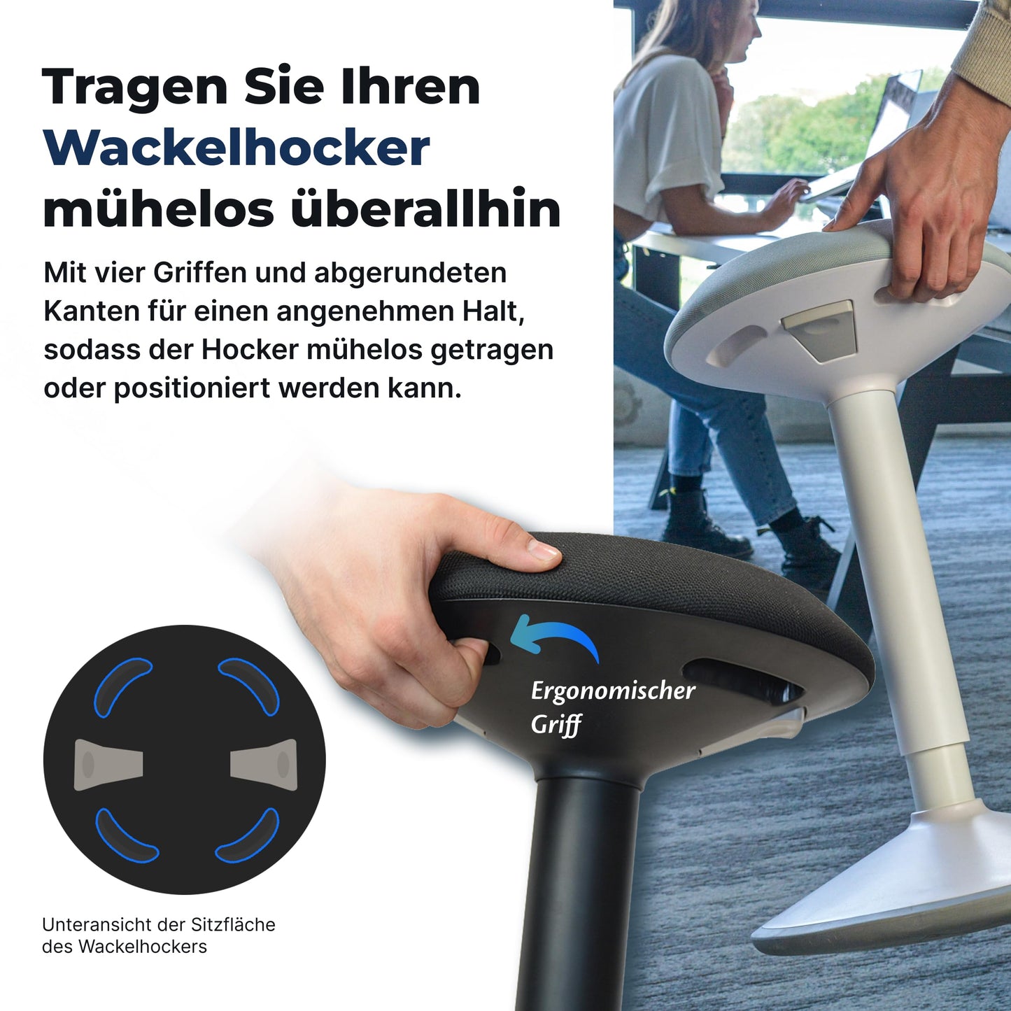 Ergonomischer Bürohocker höhenverstellbar 55–80 cm – Mattschwarz