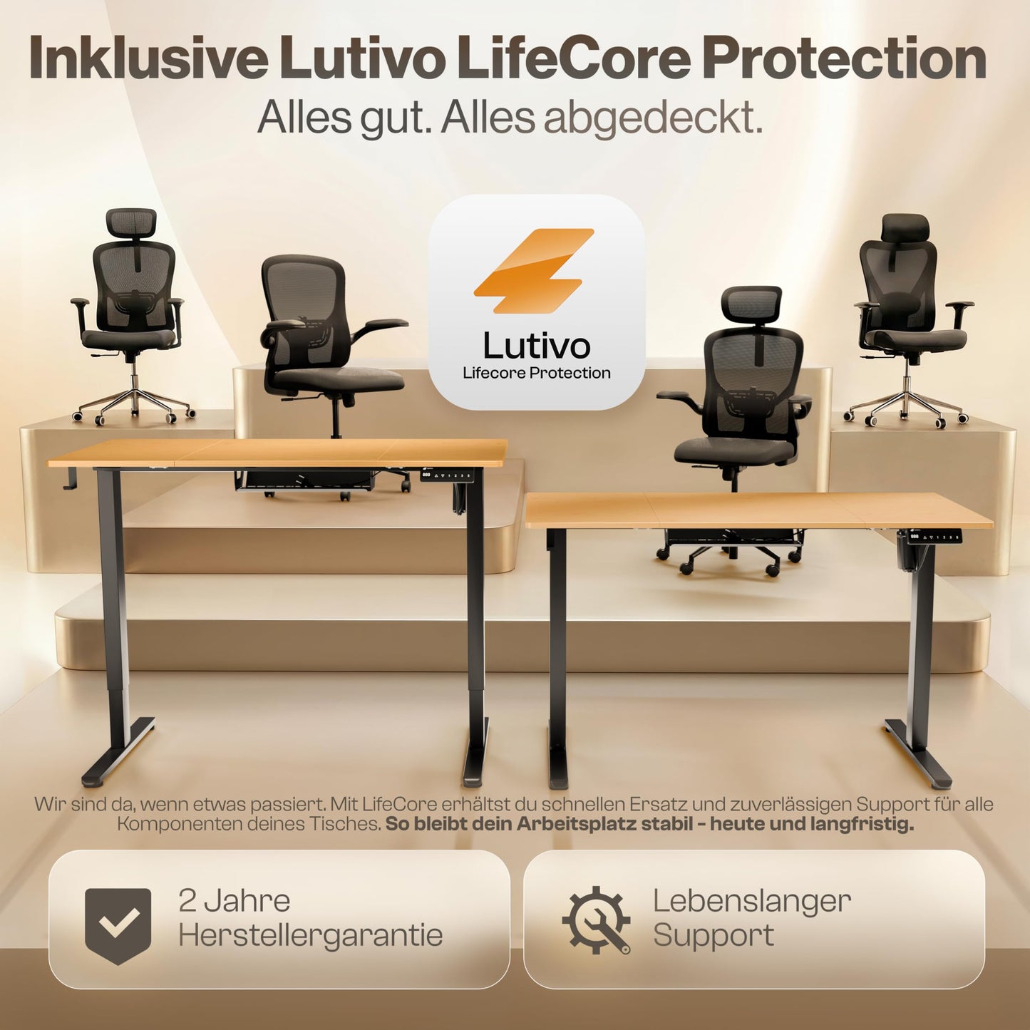 LUTIVO Foxtrot Elektrischer Schreibtisch 120x60 cm, leise, Kabelversteck