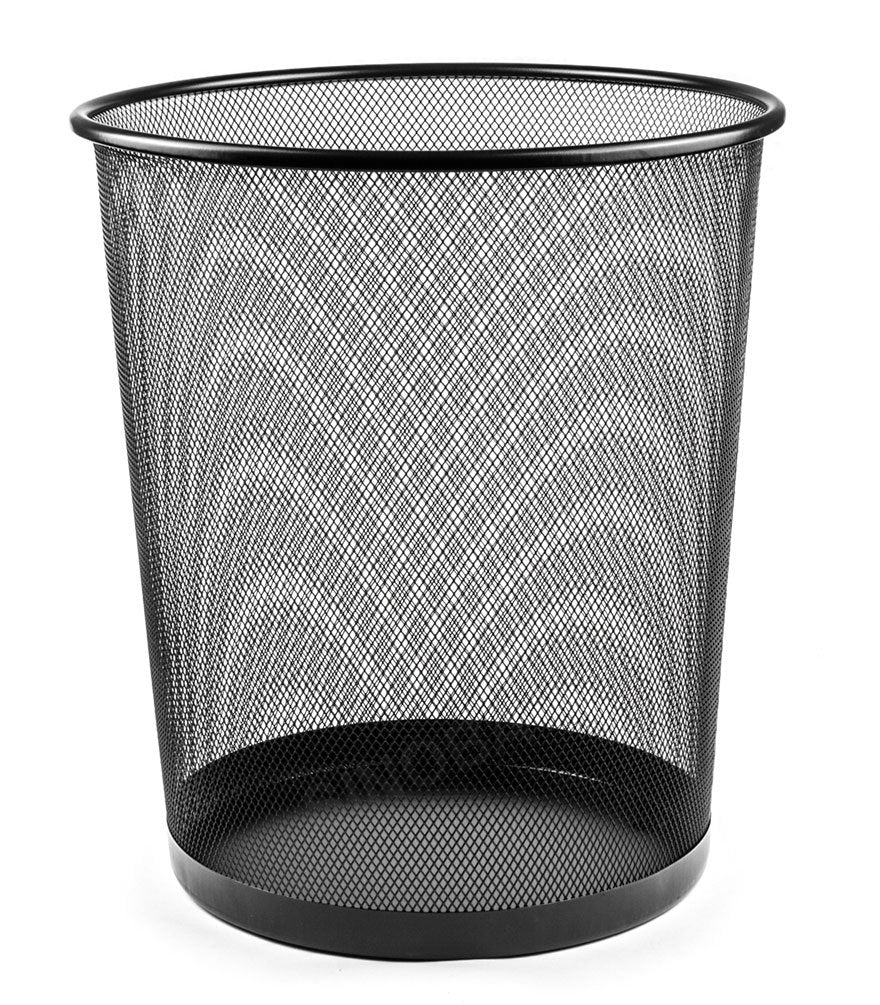 Sinoba Papierkorb Mülleimer Abfalleimer rund | 18L Mesh Papiereimer aus Metall für Büro & Kinderzimmer | 34cm Höhe | Schwarz