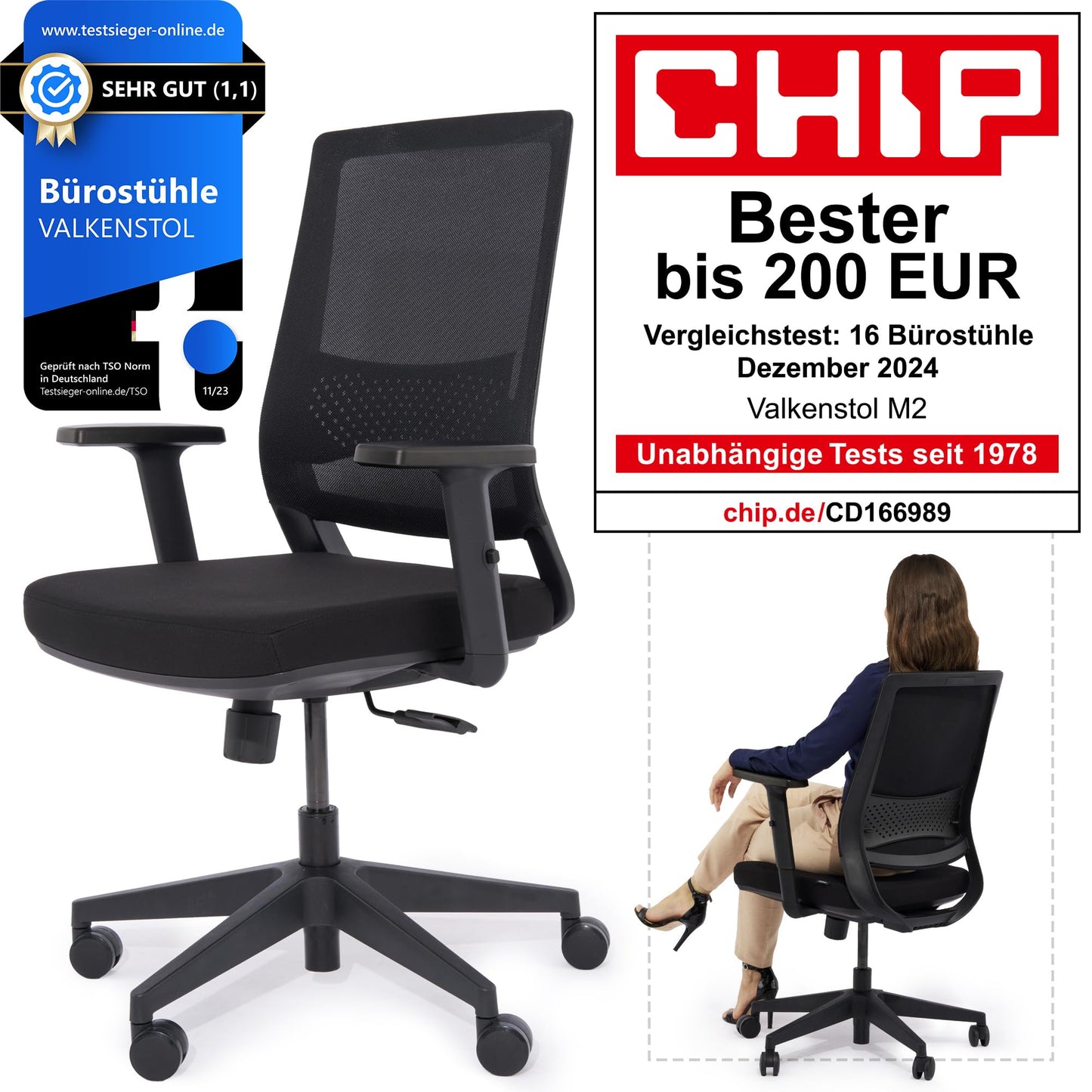 VALKENSTOL M2 Ergonomischer Bürostuhl mit Lendenwirbelstütze