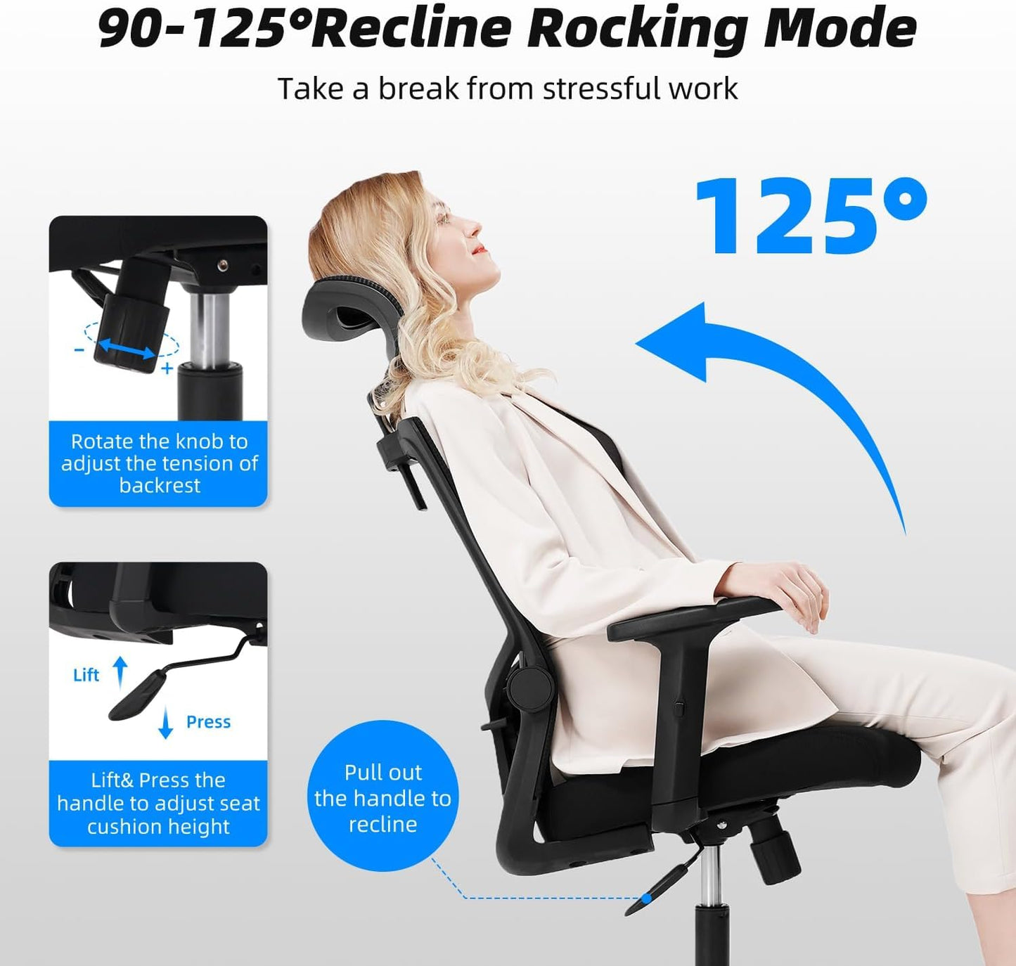 Daccormax Bürostuhl Mesh 150kg – Kopfstütze, Wippfunktion 135°