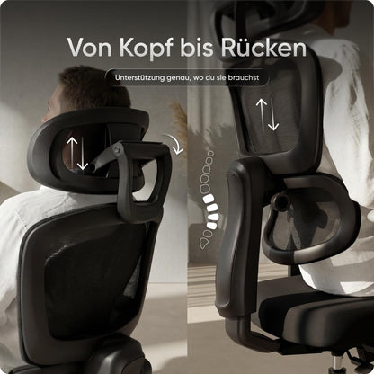 DESKSPACE Move Pro Bürostuhl 150kg – Lordosenstütze, höhenverstellbar