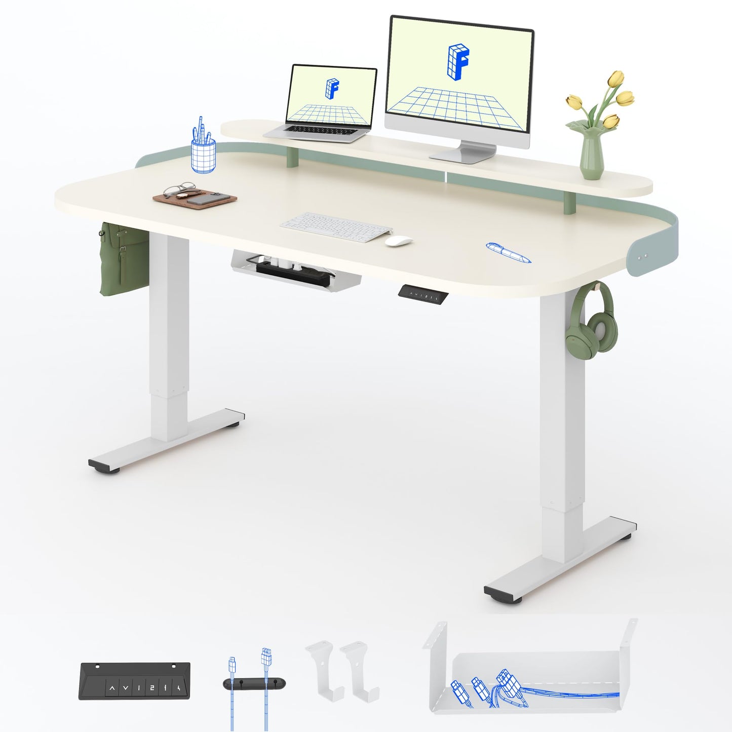 FLEXISPOT Elektrischer Schreibtisch 140x80 cm mit Monitoraufsatz