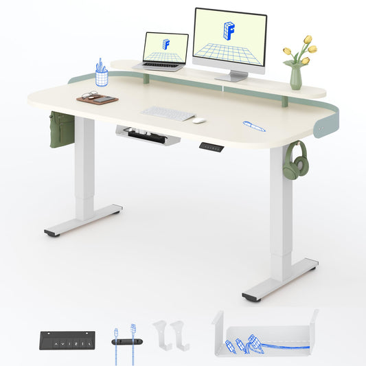 FLEXISPOT Elektrischer Schreibtisch 140x80 cm mit Monitoraufsatz