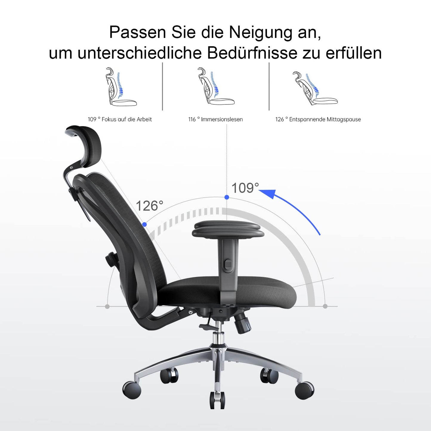 SIHOO Ergonomischer Bürostuhl mit Lordosenstütze, bis 150 kg