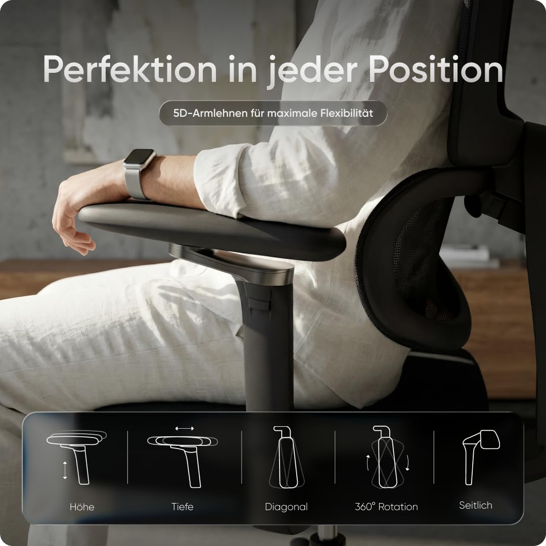 DESKSPACE Move Pro Bürostuhl 150kg – Lordosenstütze, höhenverstellbar