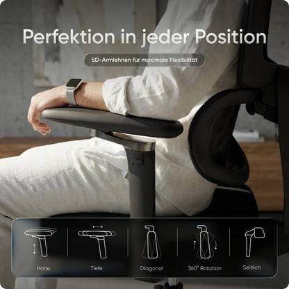 DESKSPACE Move Pro Bürostuhl 150kg – Lordosenstütze, höhenverstellbar