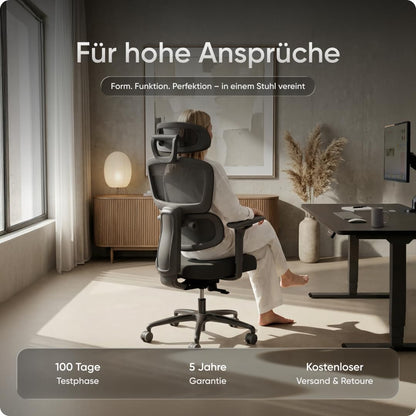 DESKSPACE Move Pro Bürostuhl 150kg – Lordosenstütze, höhenverstellbar