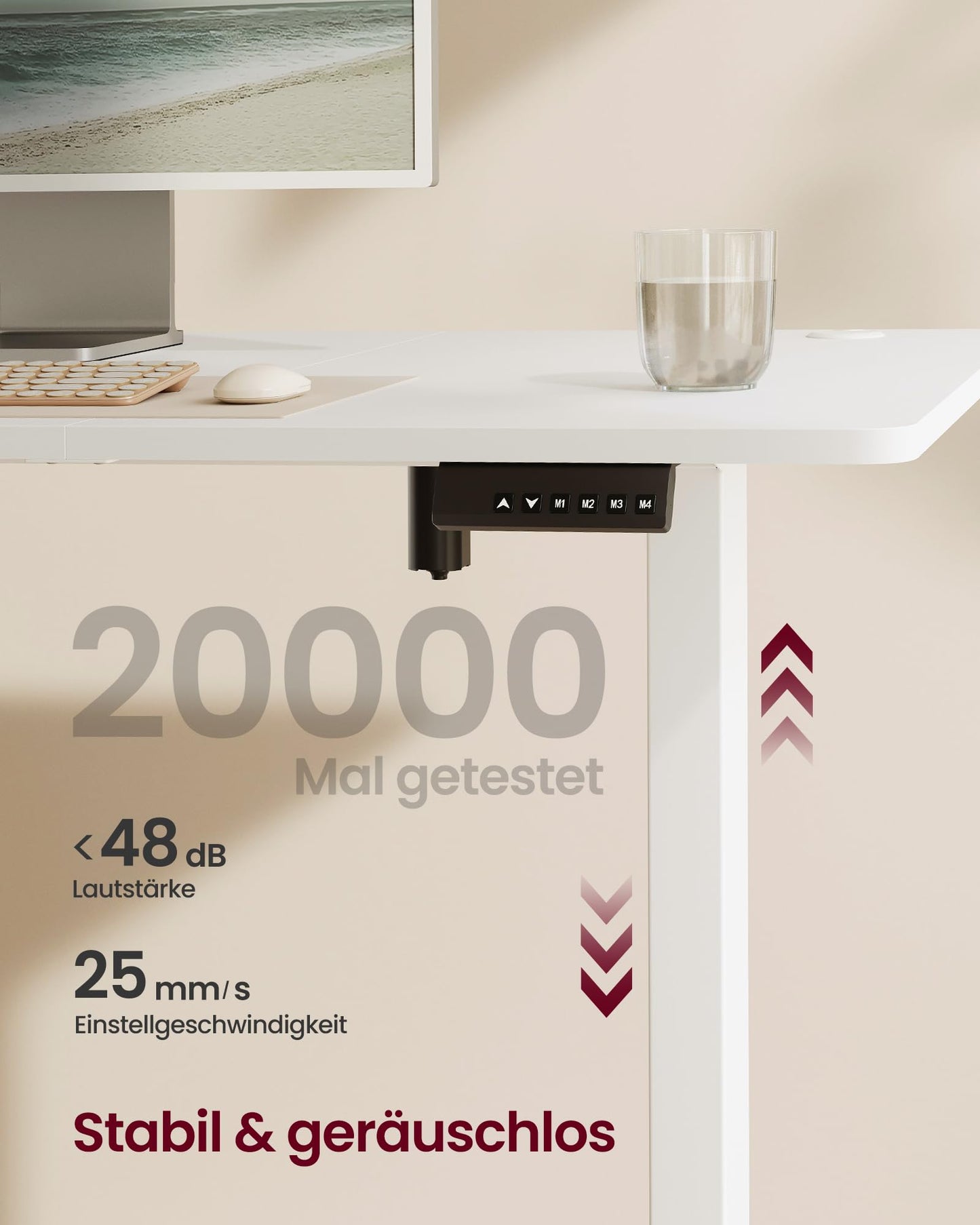 SONGMICS Elektrischer Schreibtisch 180x80 cm, höhenverstellbar