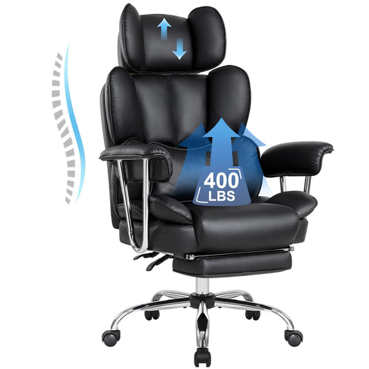 IWMH Ergonomischer Bürostuhl XXL 200 kg, PU-Leder, Kopf- & Fußstütze