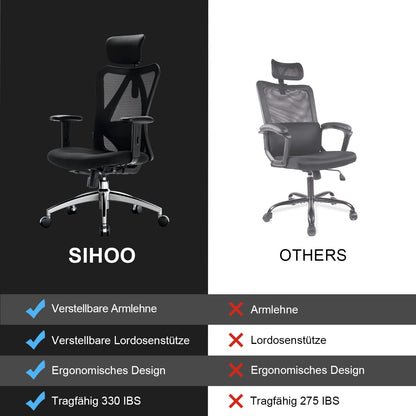 SIHOO Ergonomischer Bürostuhl mit Lordosenstütze, bis 150 kg