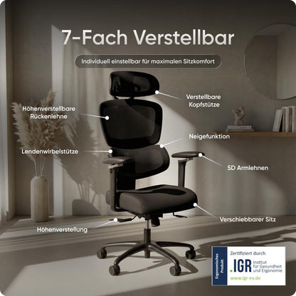 DESKSPACE Move Pro Bürostuhl 150kg – Lordosenstütze, höhenverstellbar