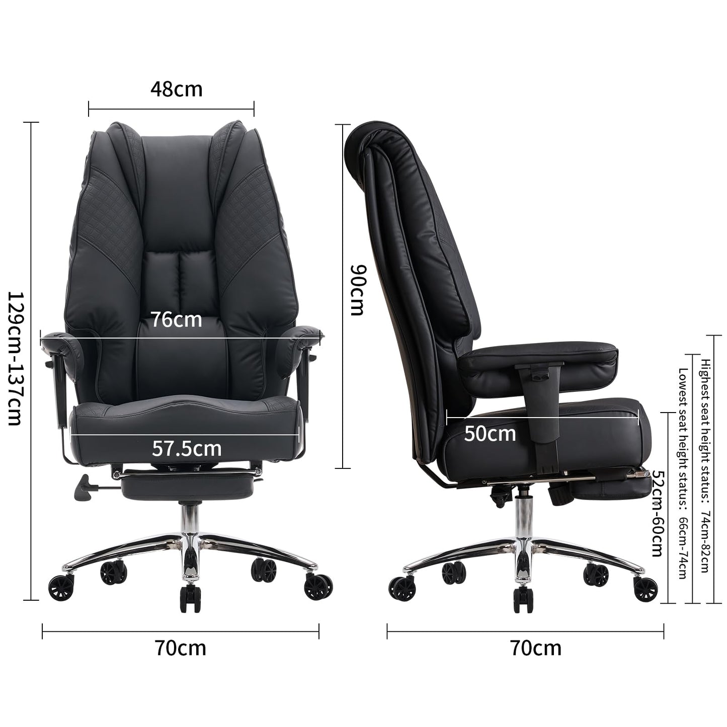 EXCEBET XXL Bürostuhl Ergonomisch 200kg mit Fußstütze & Taschenfederkern
