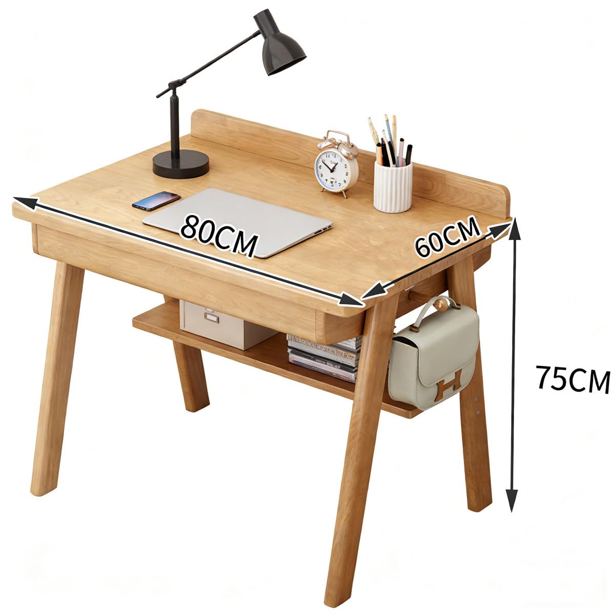 Massivholz Schreibtisch Mid Century – 2 Schubladen, Walnuss, 80 cm