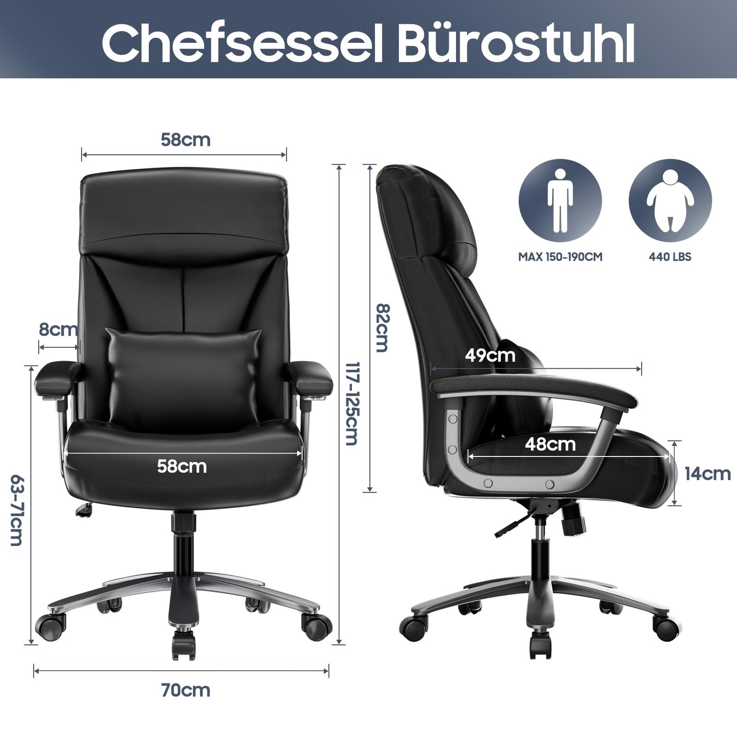 Asukale Chefsessel XXL 200kg – Kunstleder, ergonomisch