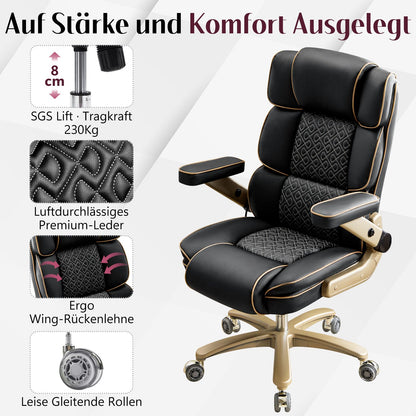 Hellove Chefsessel 230kg – Leder, 5D Armlehnen, Lendenstütze