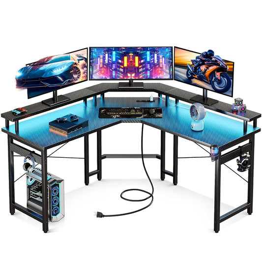 Lugia Gaming Schreibtisch L-Form 130x78 cm, RGB LED, USB, Schwarz