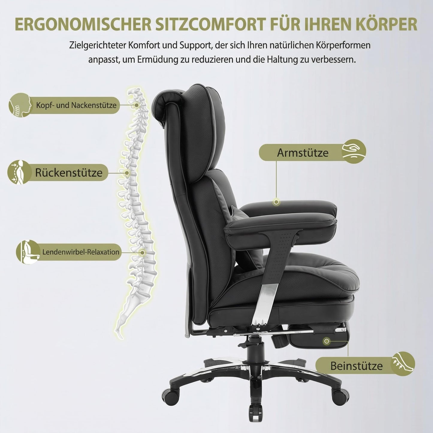 Efomao Ergonomischer Bürostuhl mit Fußstütze & Lendenkissen