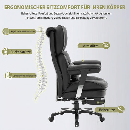 Efomao Ergonomischer Bürostuhl mit Fußstütze & Lendenkissen