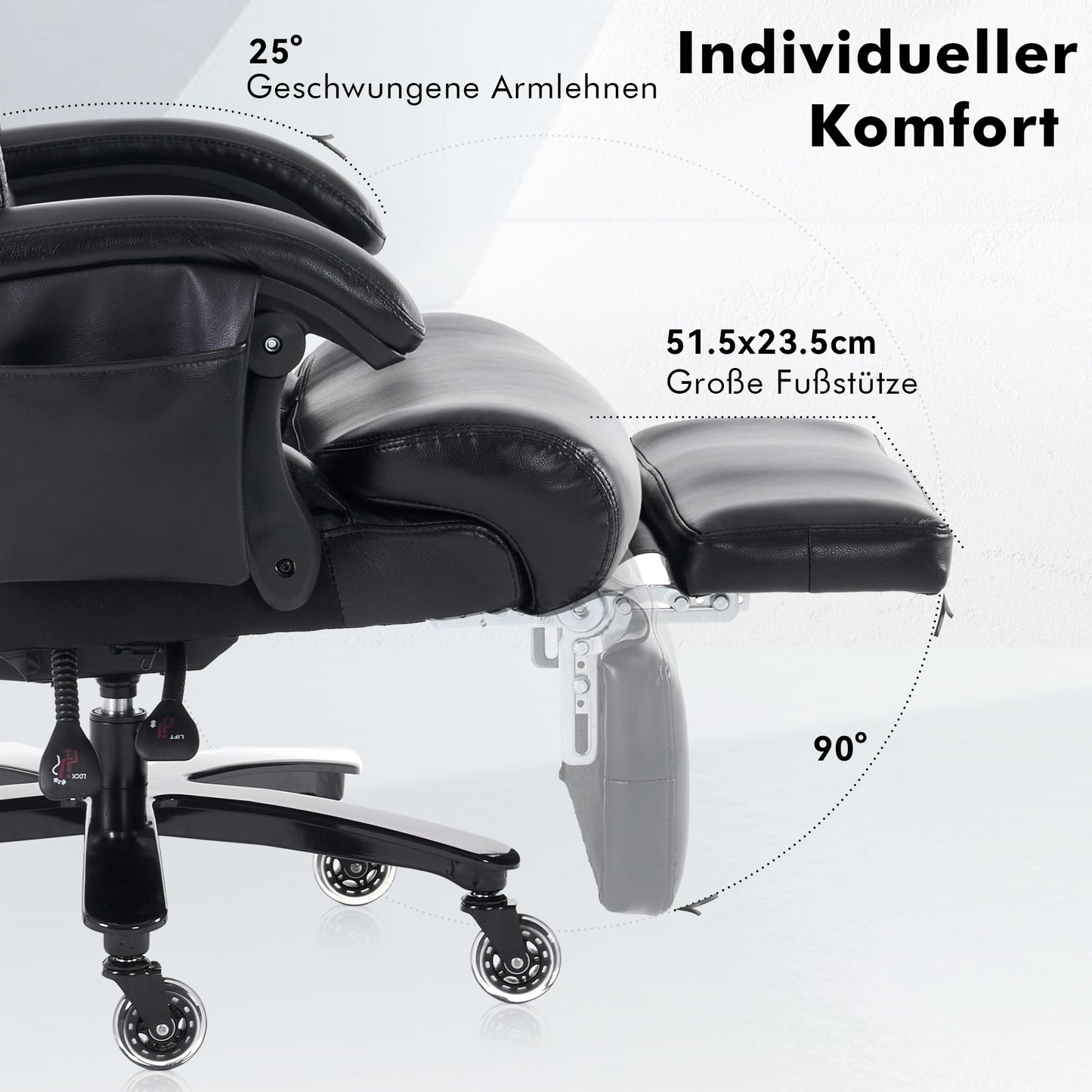 DEKKETO Chefsessel mit Fußstütze & Massagefunktion – PU Leder