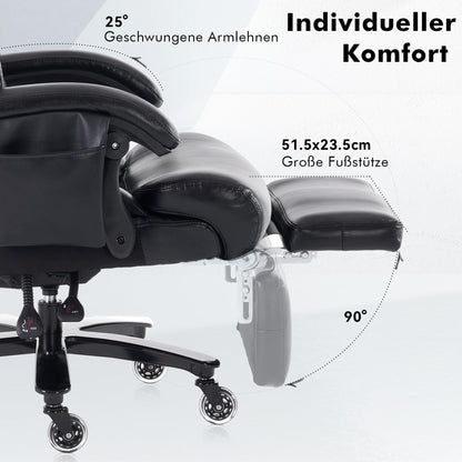 DEKKETO Chefsessel mit Fußstütze & Massagefunktion – PU Leder