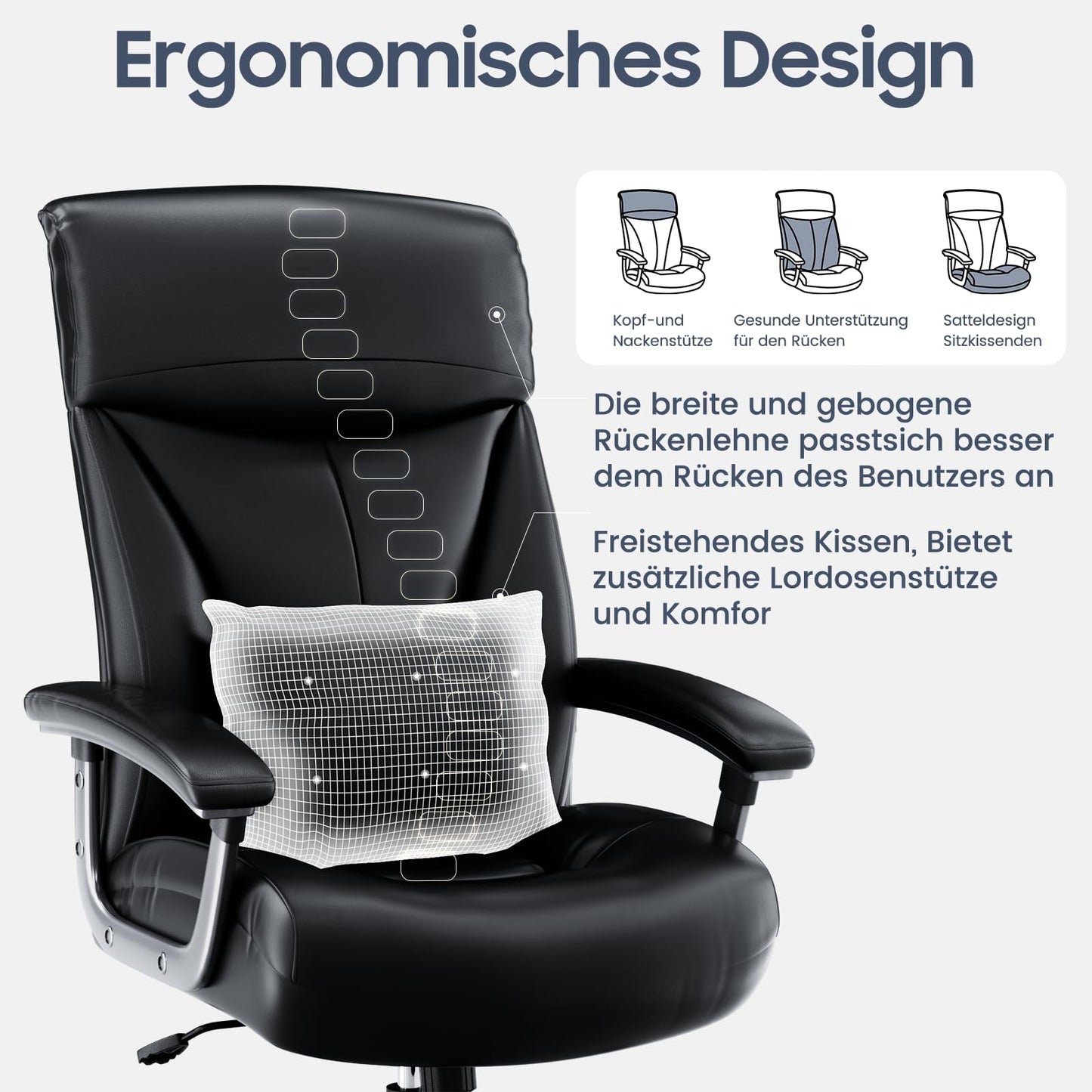 Asukale Chefsessel XXL 200kg – Kunstleder, ergonomisch