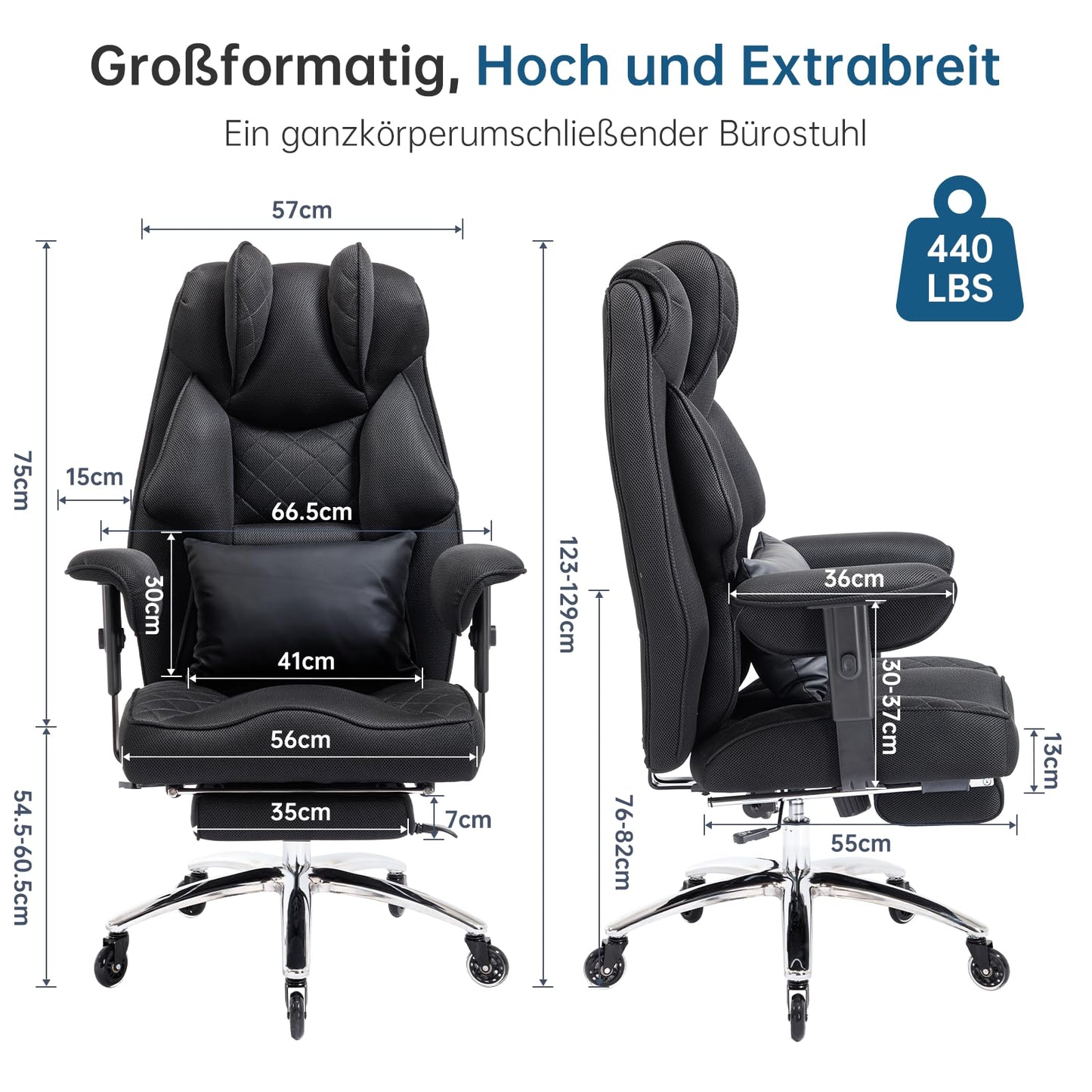 Asukale Ergonomischer Bürostuhl XXL 200kg – Mesh, Fußstütze