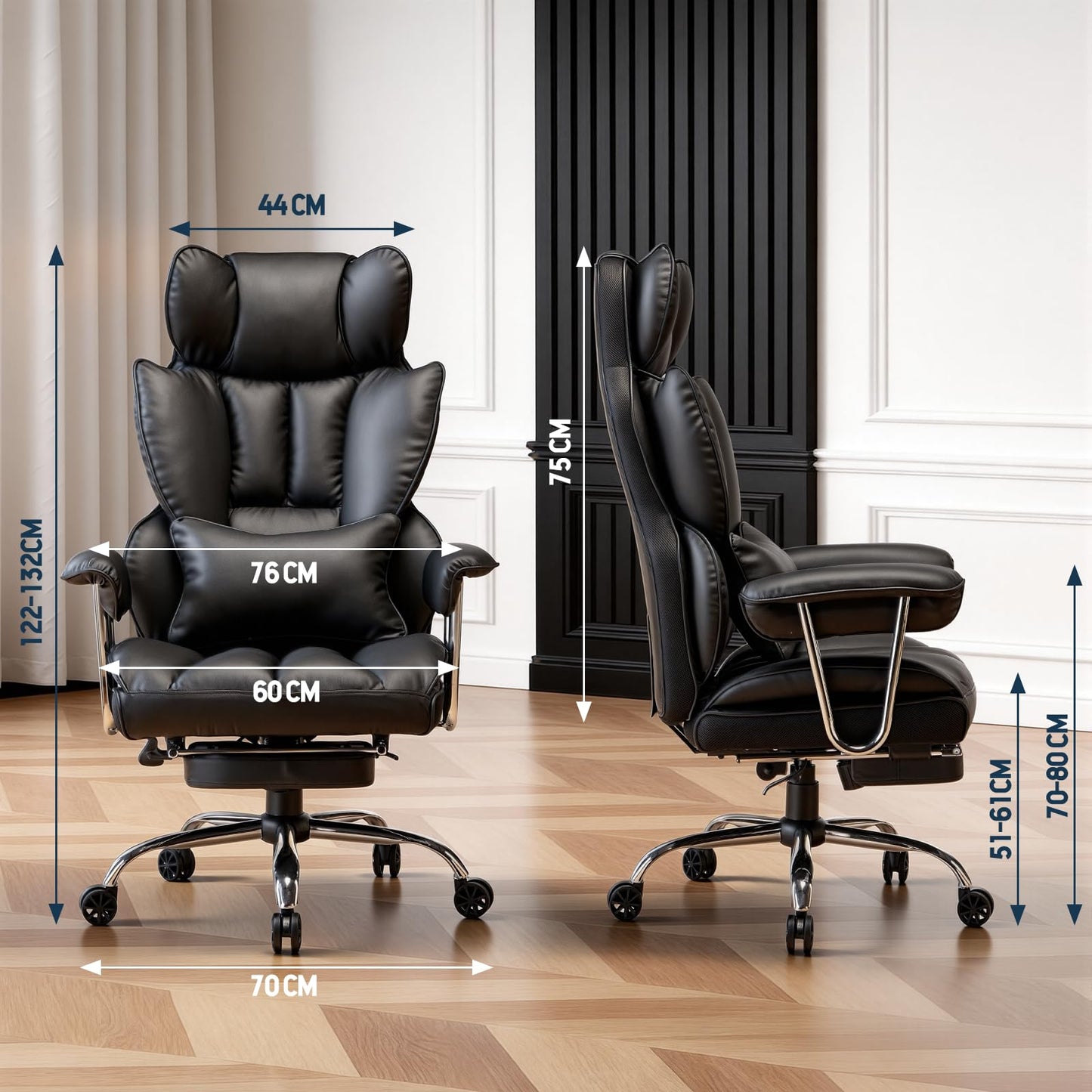 Efomao Ergonomischer Bürostuhl bis 200 kg mit Fußstütze