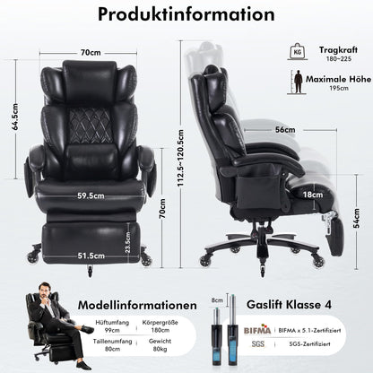 DEKKETO Chefsessel mit Fußstütze & Massagefunktion – PU Leder
