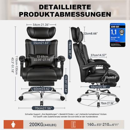 BASETBL Bürostuhl 200kg – 3D Armlehnen, Lendenstütze, EN12520