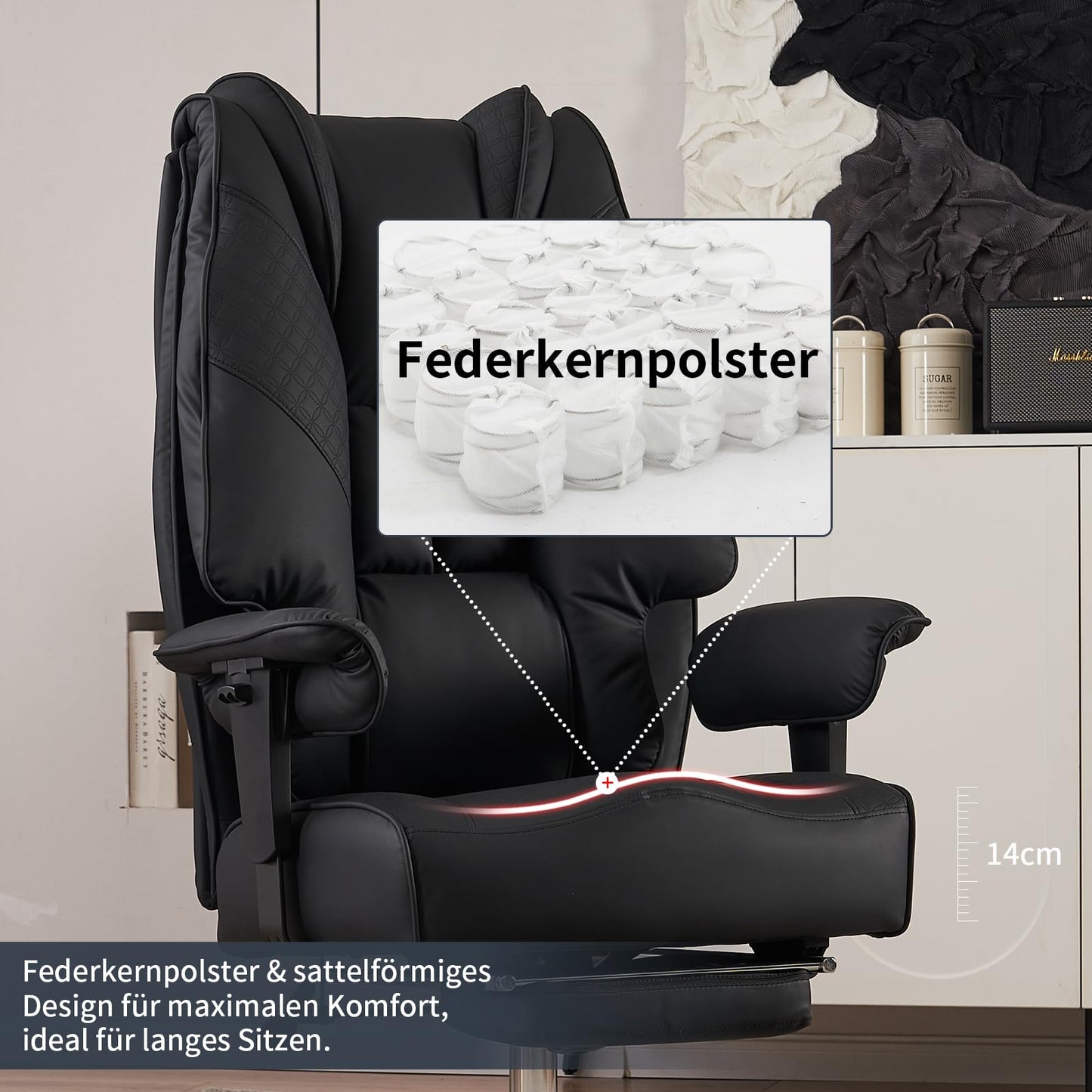 EXCEBET XXL Bürostuhl Ergonomisch 200kg mit Fußstütze & Taschenfederkern