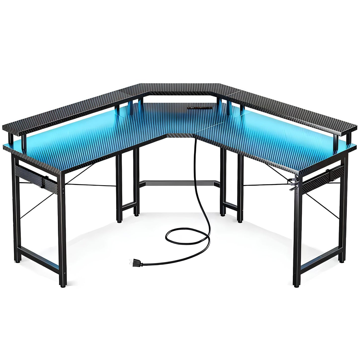 Lugia Gaming Schreibtisch L-Form 130x78 cm, RGB LED, USB, Schwarz
