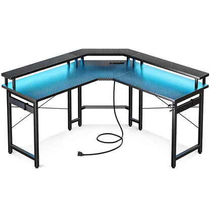 Lugia Gaming Schreibtisch L-Form 130x78 cm, RGB LED, USB, Schwarz