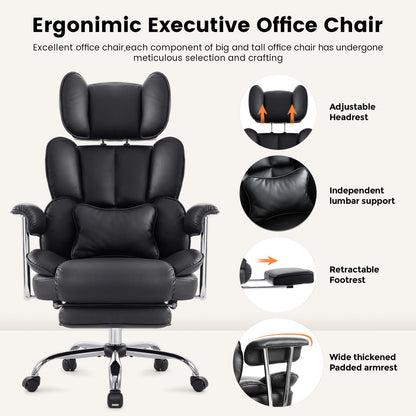 IWMH Ergonomischer Bürostuhl XXL 200 kg, PU-Leder, Kopf- & Fußstütze