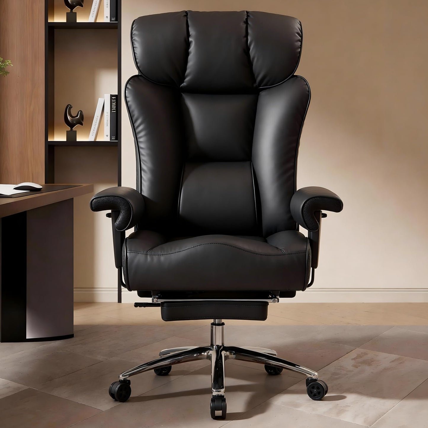 Efomao Chefsessel Ergonomisch PU-Leder mit Fußstütze bis 200 kg