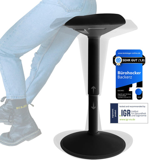 Ergonomischer Bürohocker höhenverstellbar 55–80 cm – Mattschwarz