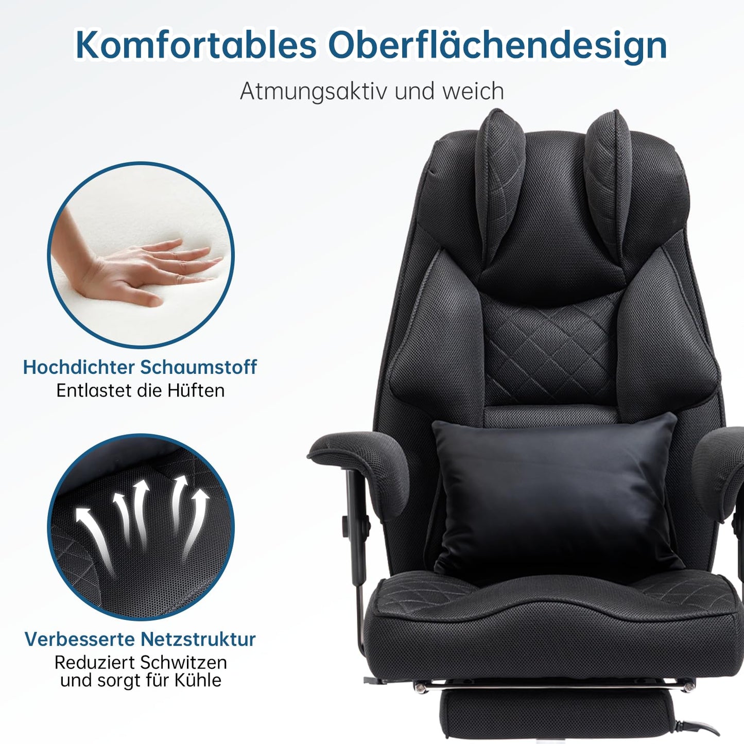Asukale Ergonomischer Bürostuhl XXL 200kg – Mesh, Fußstütze