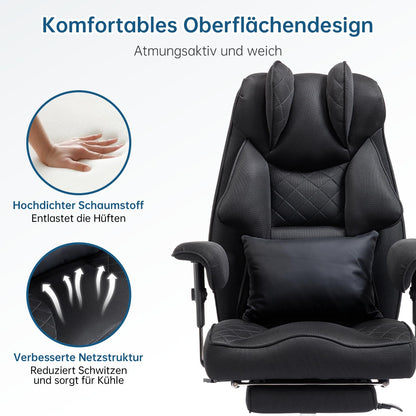 Asukale Ergonomischer Bürostuhl XXL 200kg – Mesh, Fußstütze