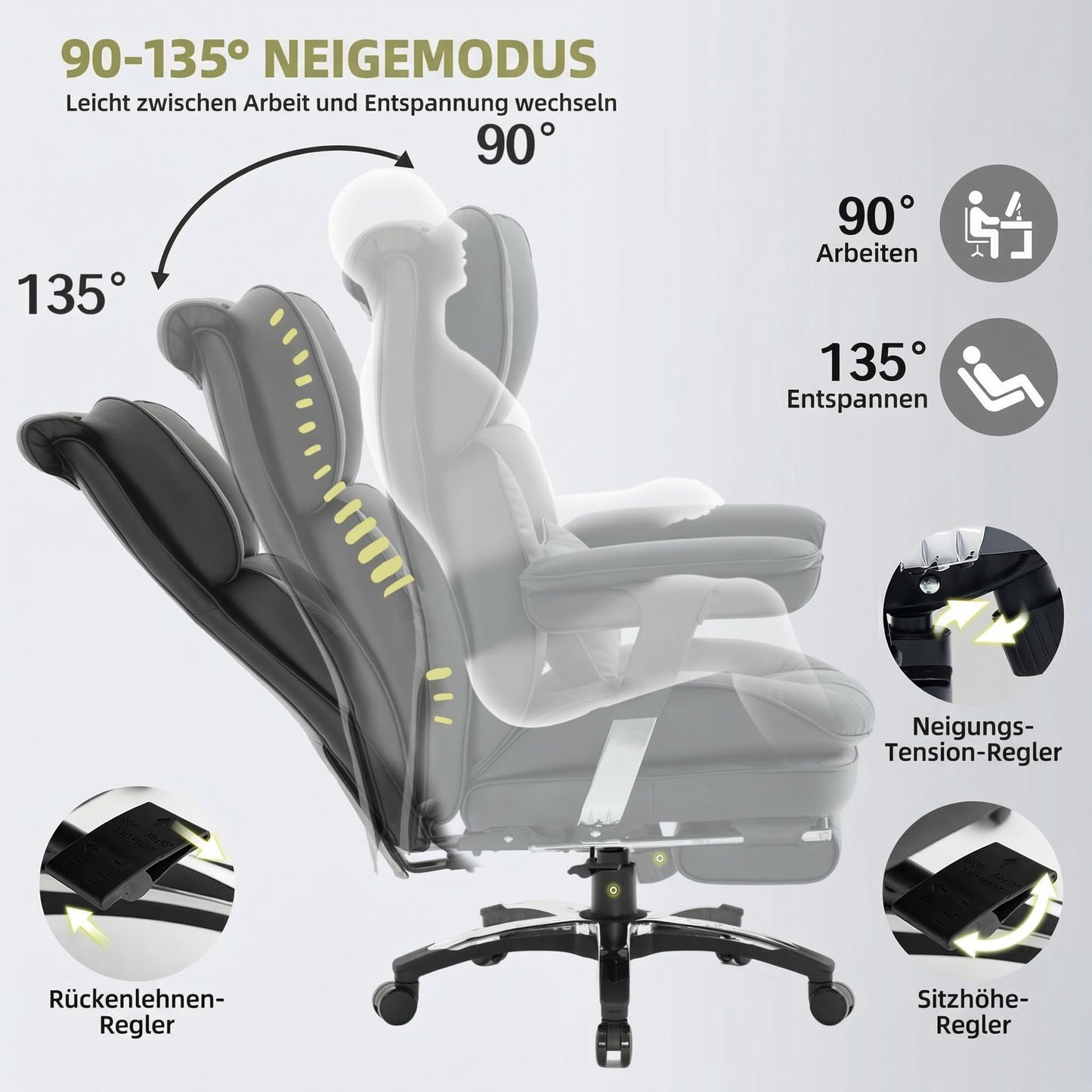 Efomao Ergonomischer Bürostuhl mit Fußstütze & Lendenkissen