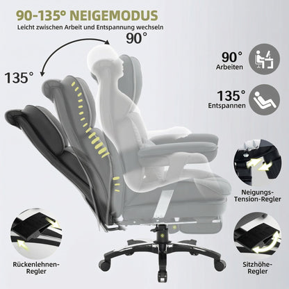 Efomao Ergonomischer Bürostuhl mit Fußstütze & Lendenkissen
