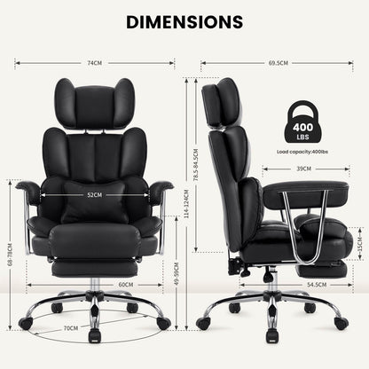 IWMH Ergonomischer Bürostuhl XXL 200 kg, PU-Leder, Kopf- & Fußstütze