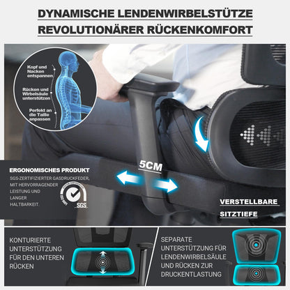 MELOKEA Ergonomischer Bürostuhl 200 kg, 4D-Armlehnen, 3D-Kopfstütze