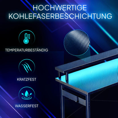 Lugia Gaming Schreibtisch L-Form 130x78 cm, RGB LED, USB, Schwarz