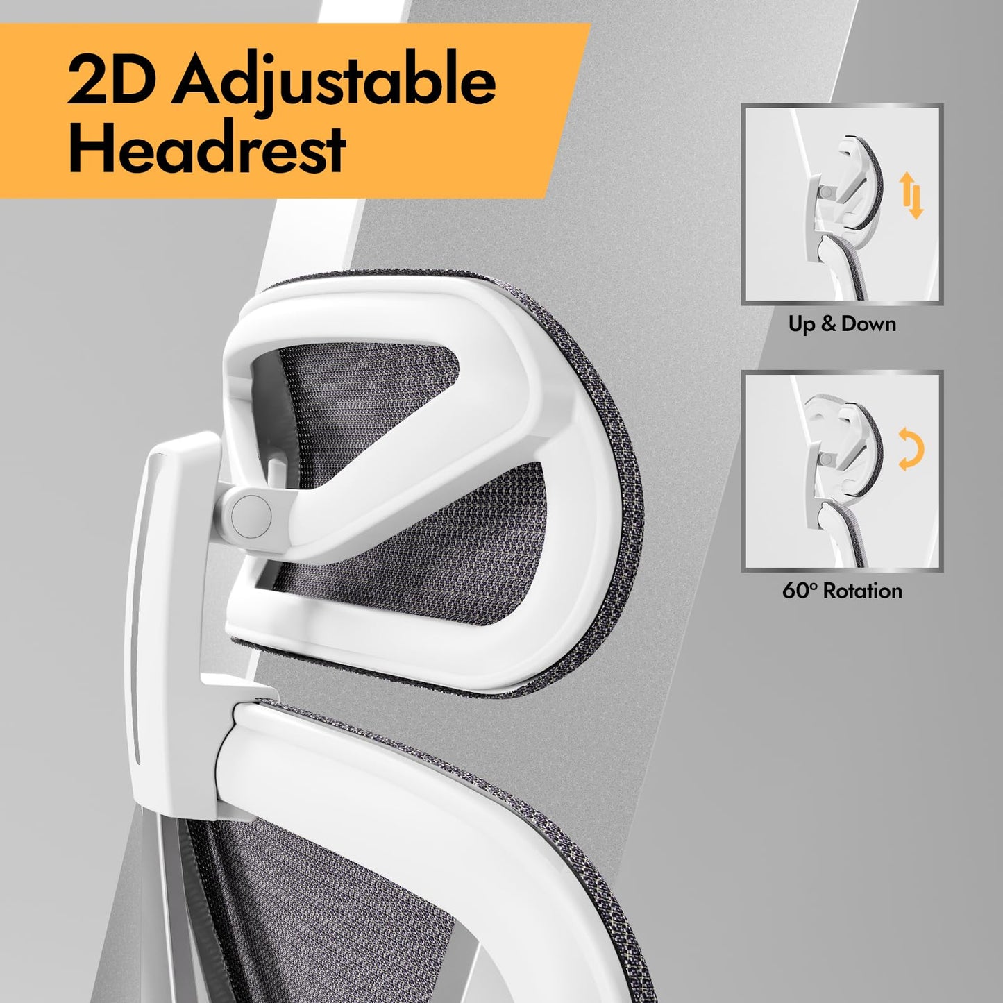 HOLLUDLE Ergonomischer Bürostuhl, 3D-Lendenstütze, 3D-Armlehnen, Weiß