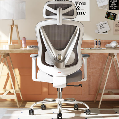 HOLLUDLE Ergonomischer Bürostuhl, 3D-Lendenstütze, 3D-Armlehnen, Weiß