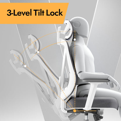 HOLLUDLE Ergonomischer Bürostuhl, 3D-Lendenstütze, 3D-Armlehnen, Weiß