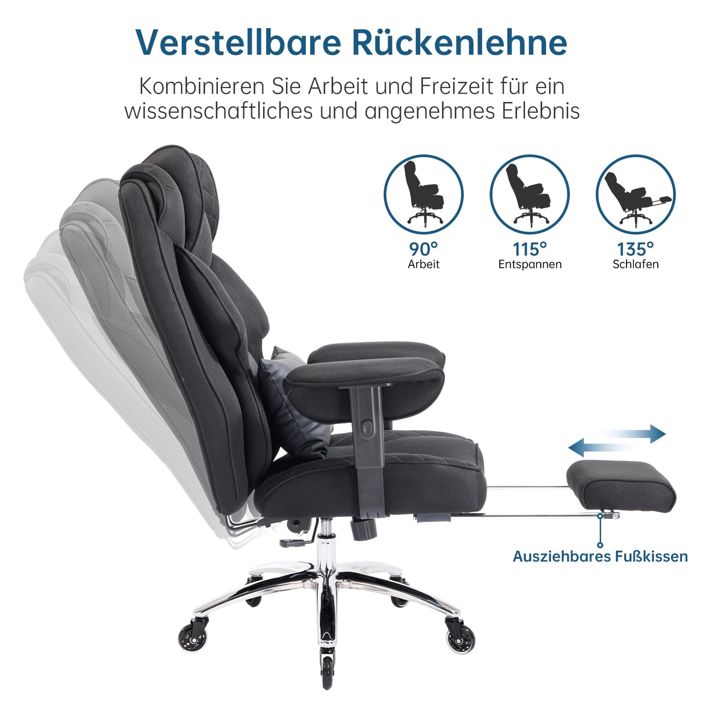 Asukale Ergonomischer Bürostuhl XXL 200kg – Mesh, Fußstütze