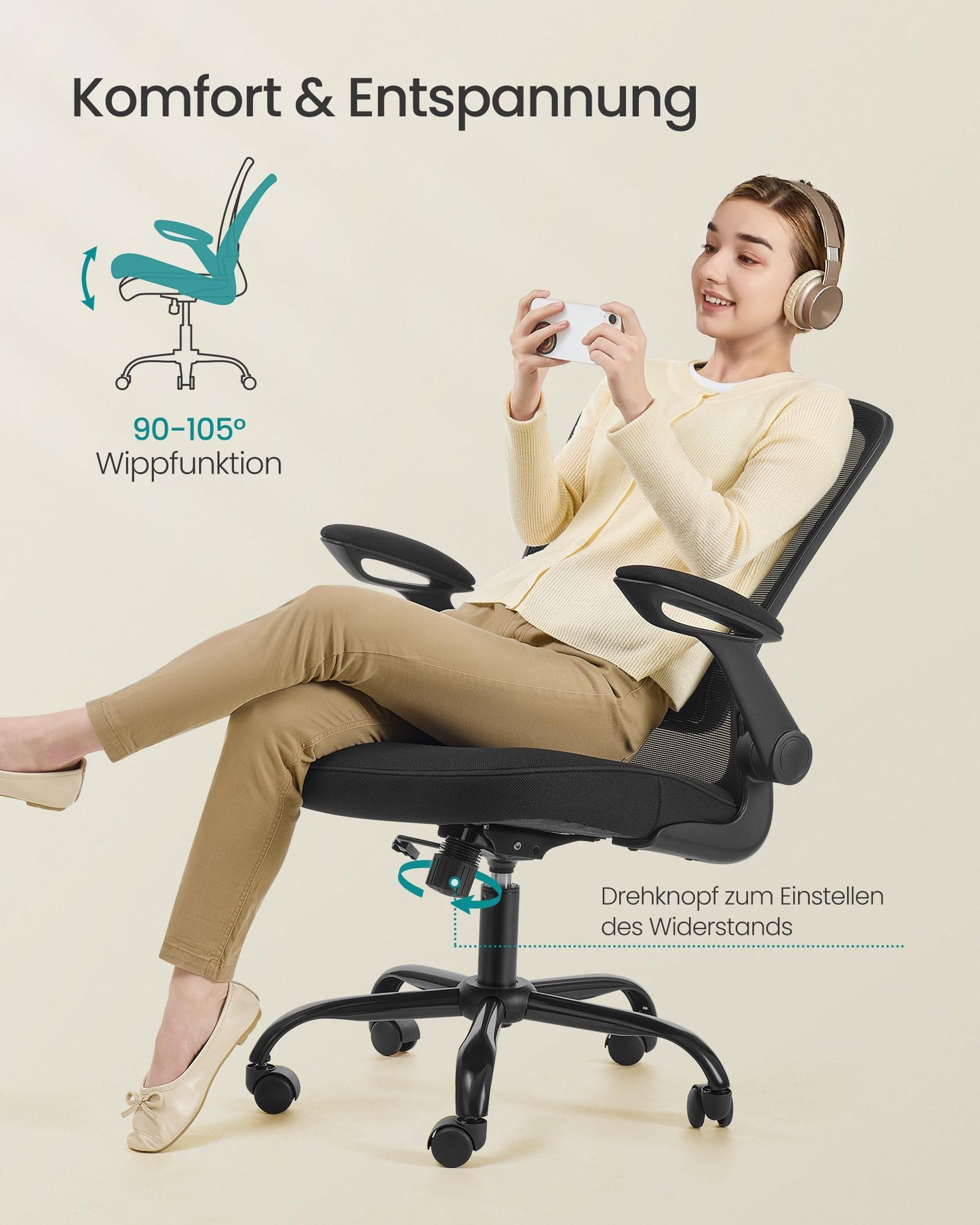 SONGMICS Ergonomischer Bürostuhl mit Mesh & Kopfstütze